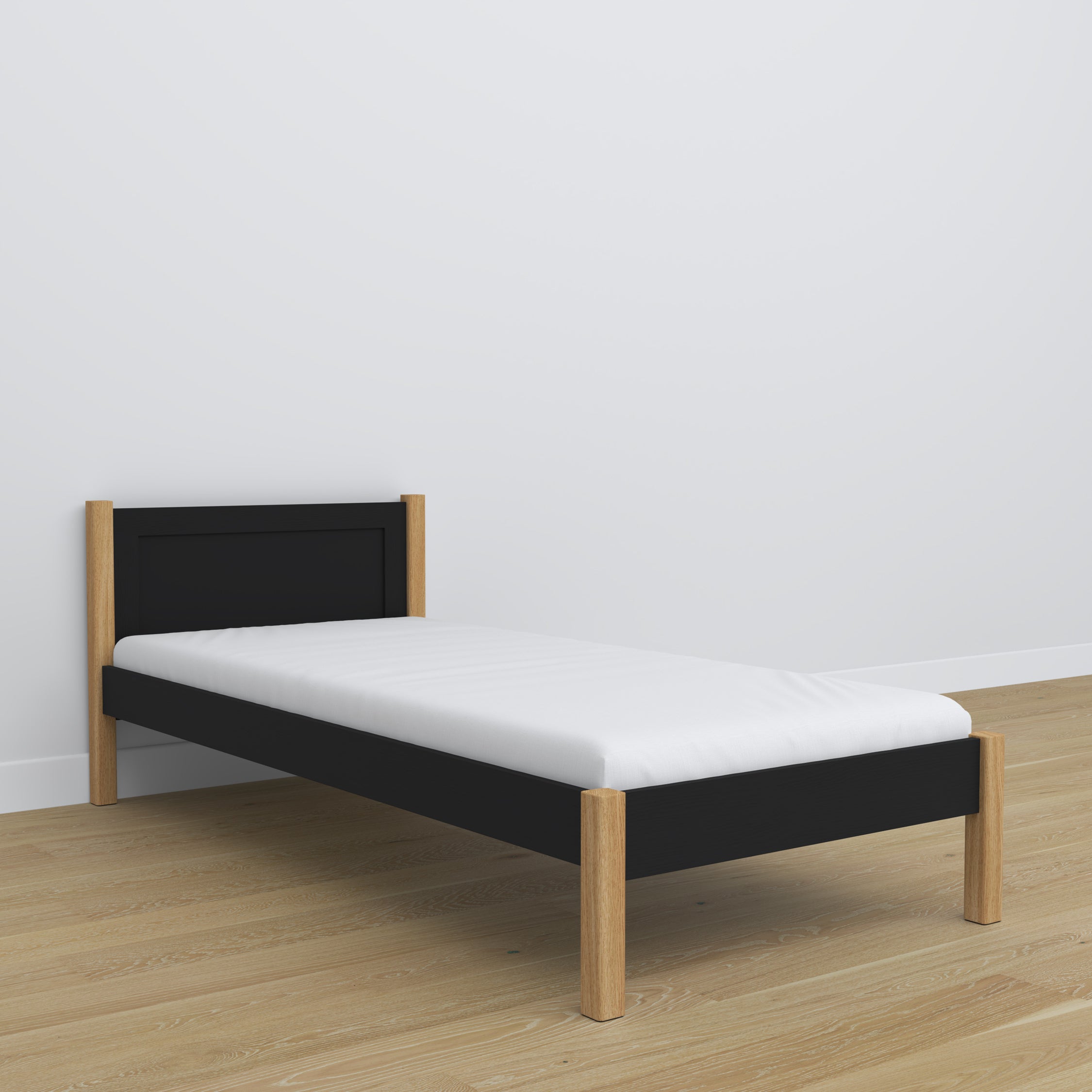 Single wooden bed black-oak – details of joints and wood, Nizio Home