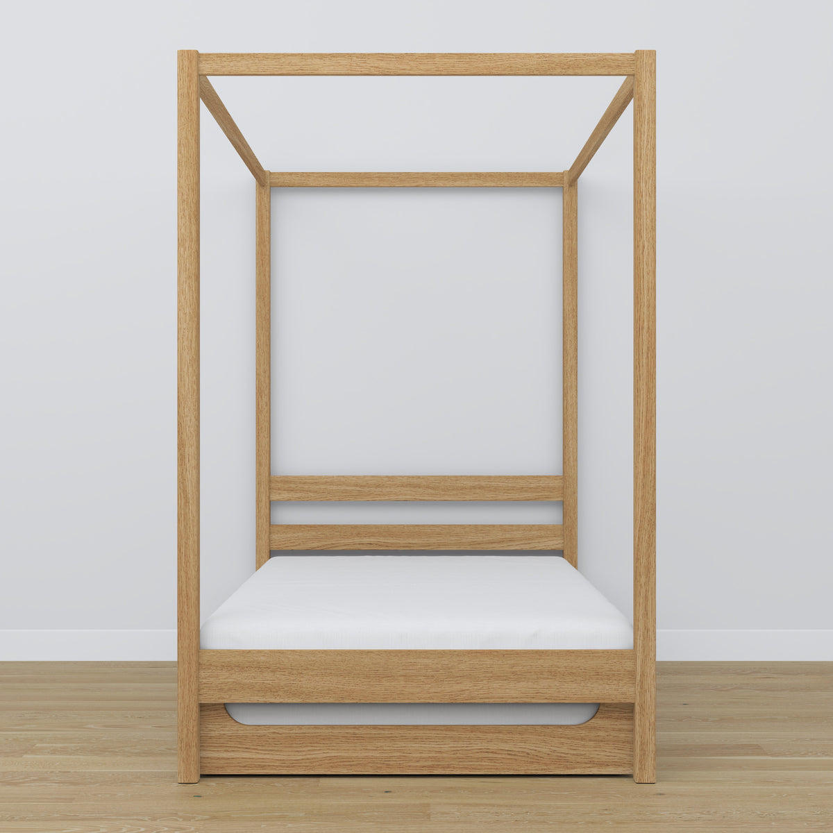 Oak canopy bed natural oak – extended drawer, guest sleeping space