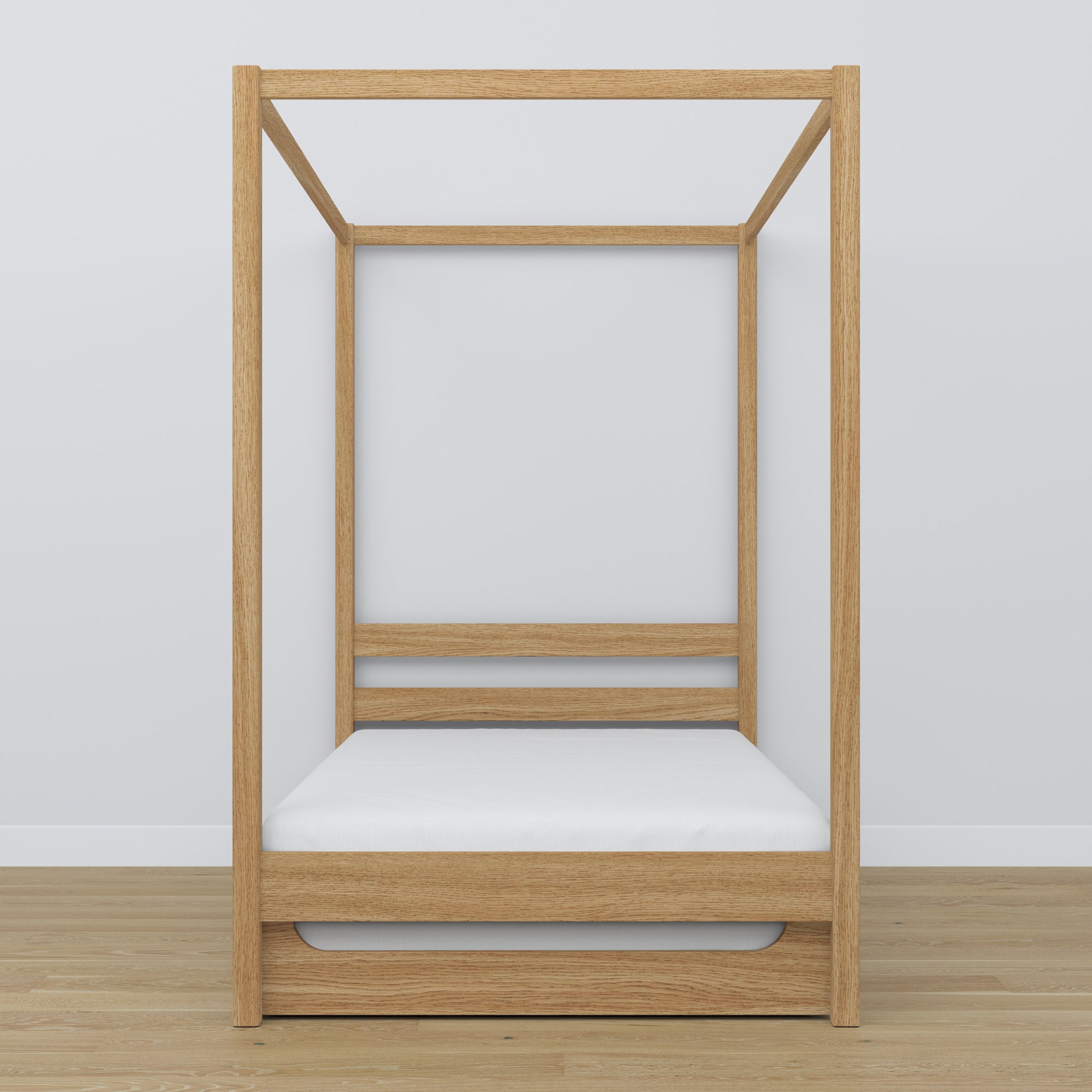 Oak canopy bed natural oak – extended drawer, guest sleeping space