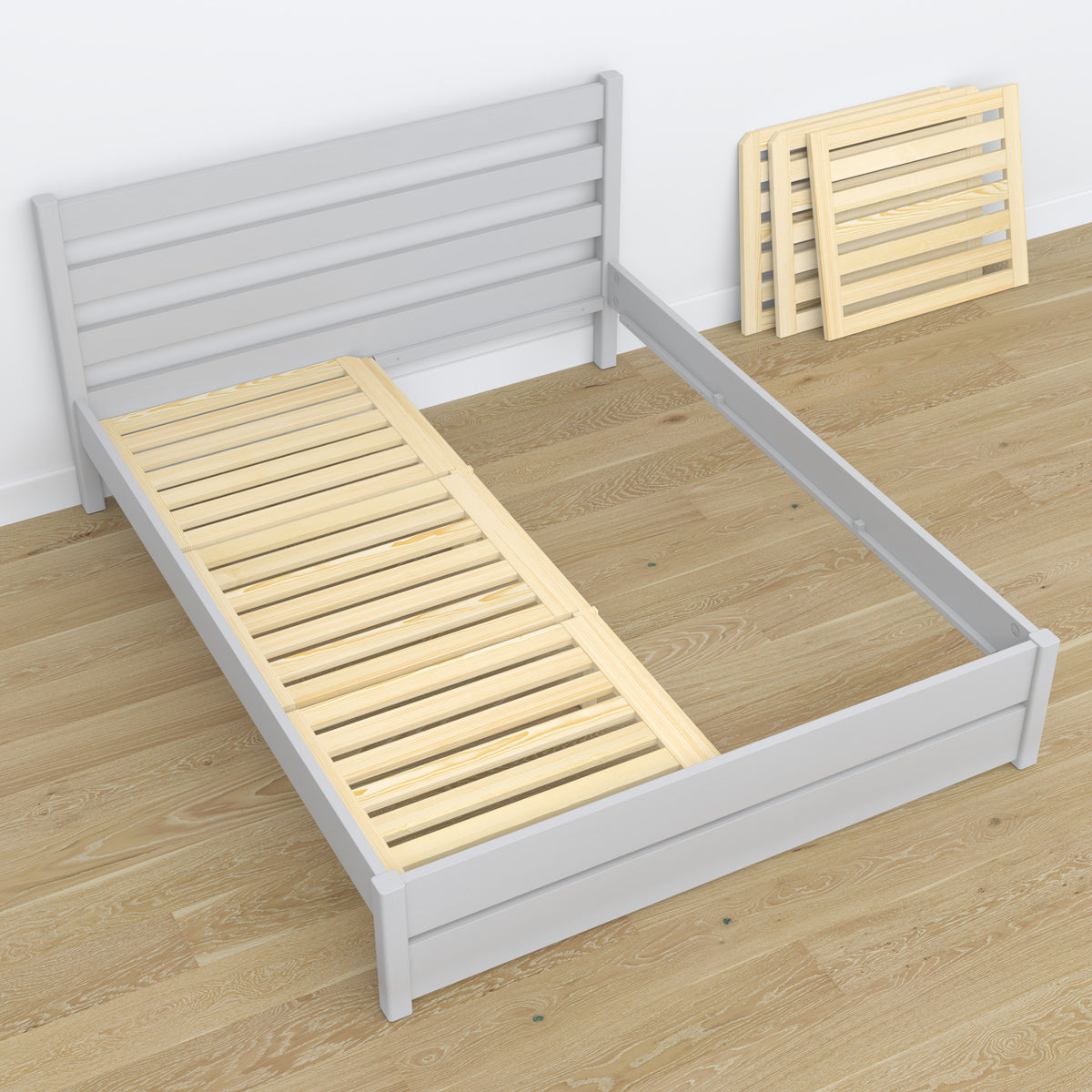 Double bed grey made of wood – dimensions and diagram, Nizio Home