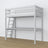 Loft bed grey – wooden desk under the sleeping area, scandi children’s room