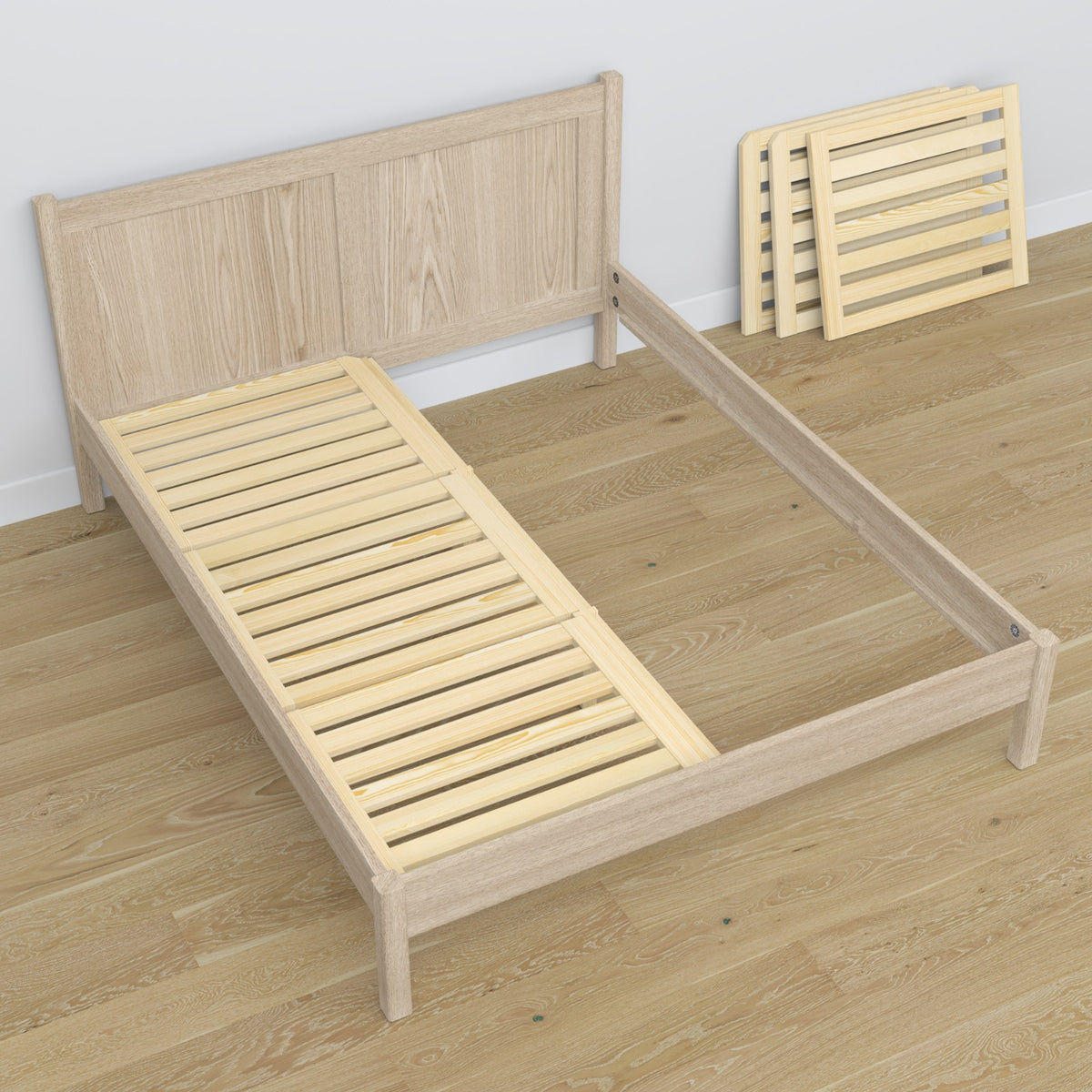 Double bed bleached oak – oak slatted frame, Nizio Home