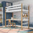 White and Oak Wooden Loft Bed with Desk – Ladder and Safety Rail