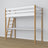 White and Oak Wooden Loft Bed with Desk – Ladder and Safety Rail