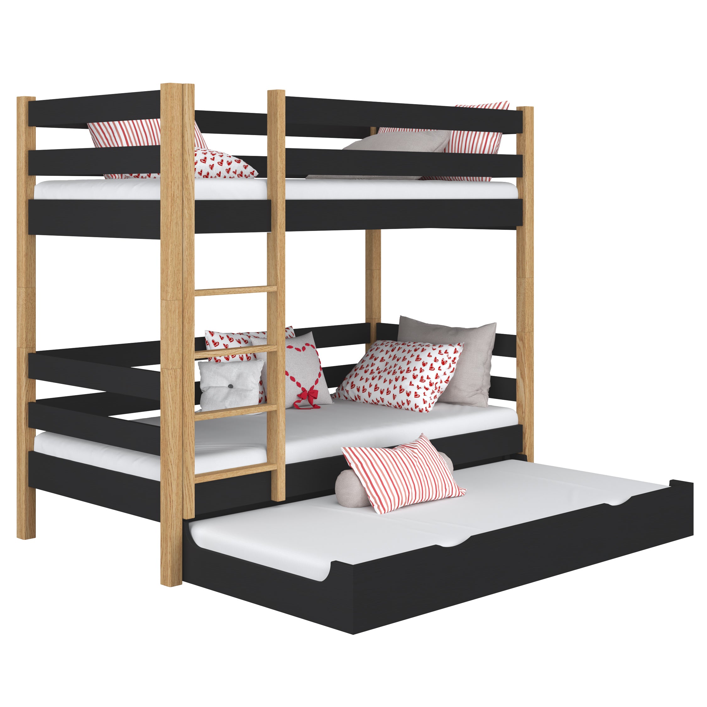 Black and Oak Wooden Bunk Bed with Mattress Drawer – Scandi Children’s Room