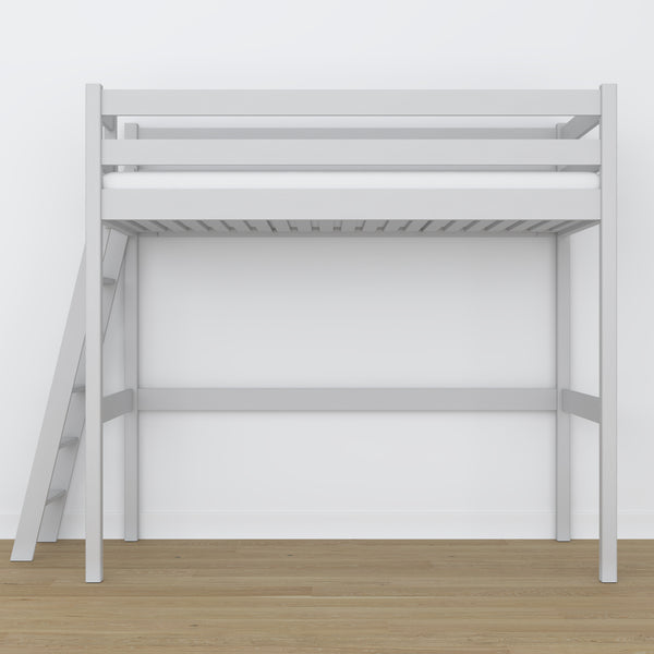 Loft bed grey – wooden ladder and safety rail, Nizio Home