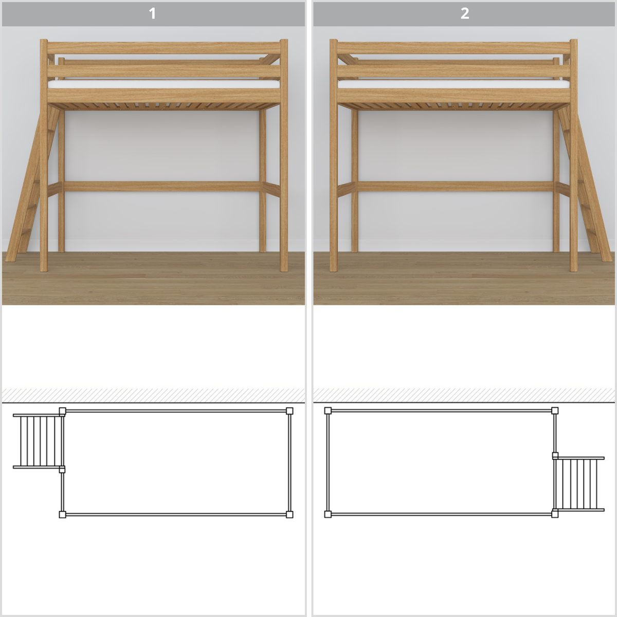 Natural Oak Loft Bed – Top View of Sleeping Area