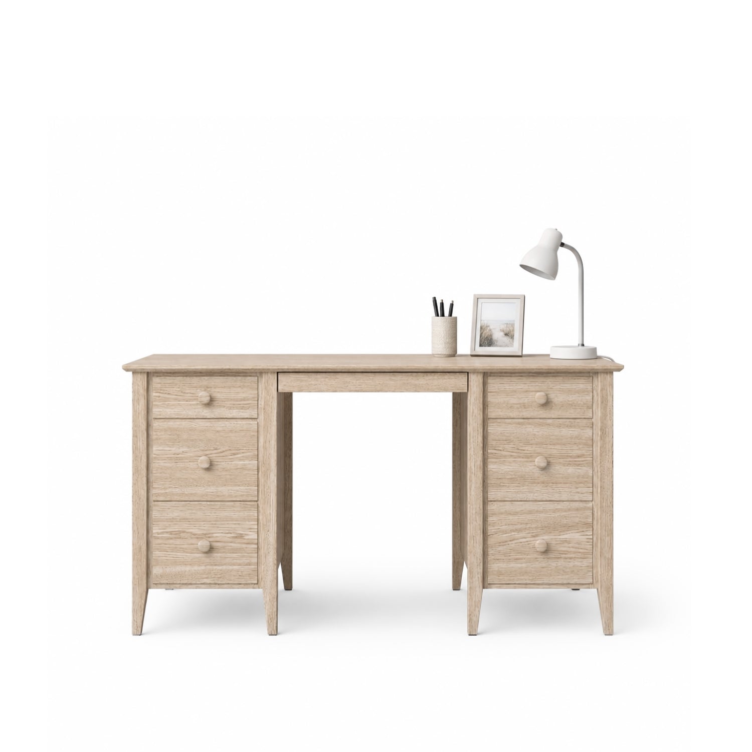 Desk with 6 drawers oak bleached oak – office and youth room, scandi