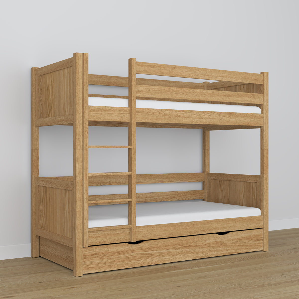 Natural Oak Bunk Bed with Drawer – Scandinavian Design, Nizio