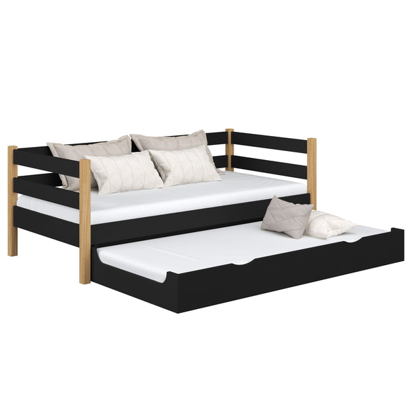 Wooden sofa bed with mattress drawer black-oak – child’s room, scandi