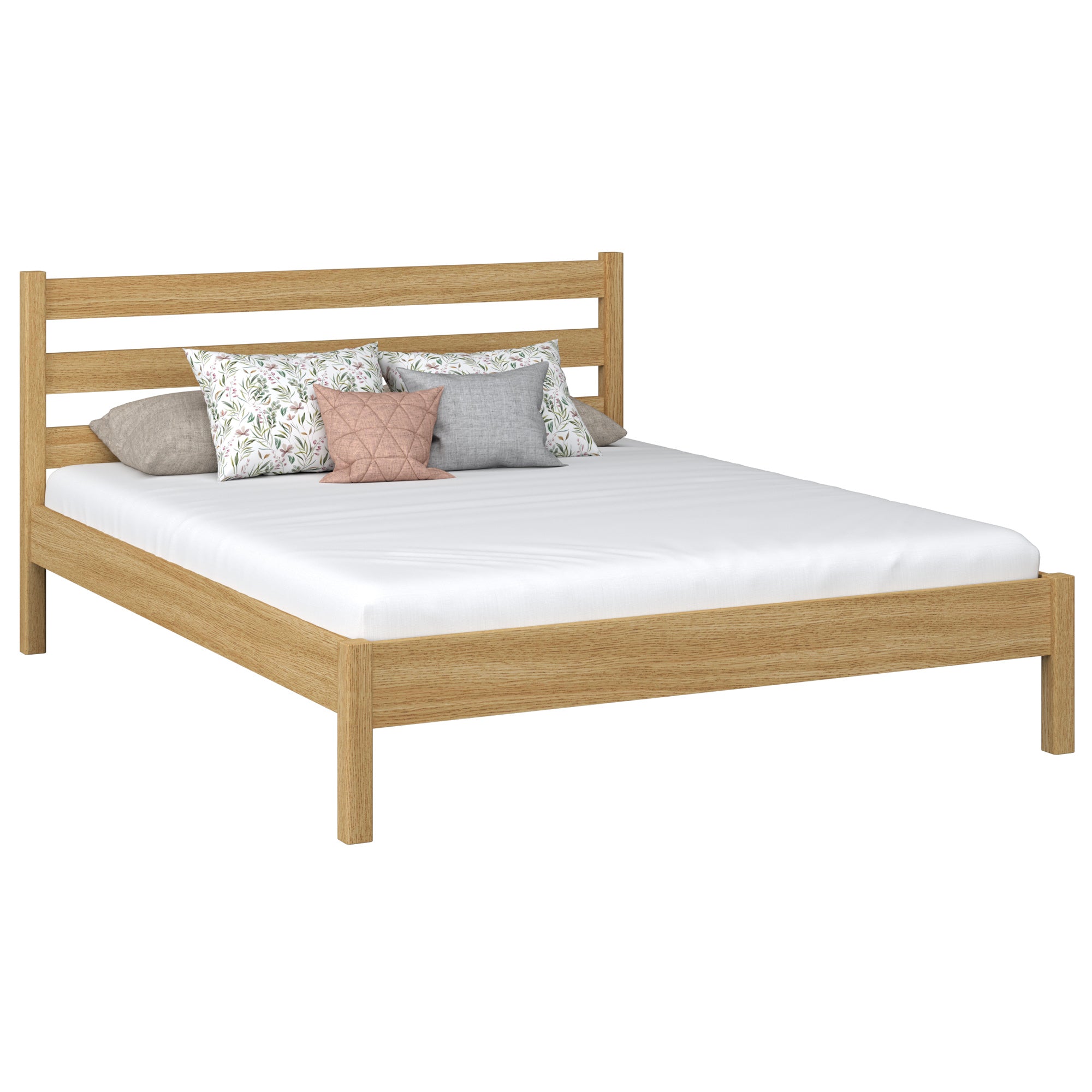 Oak double bed N01 natural oak – overall view, solid oak wood