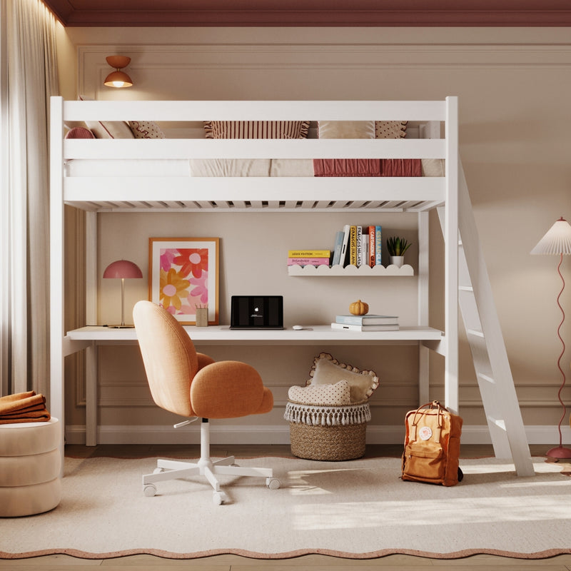 Loft Bed with Desk N02 Wooden in Custom RAL/NCS Color – Solid Wood, Nizio