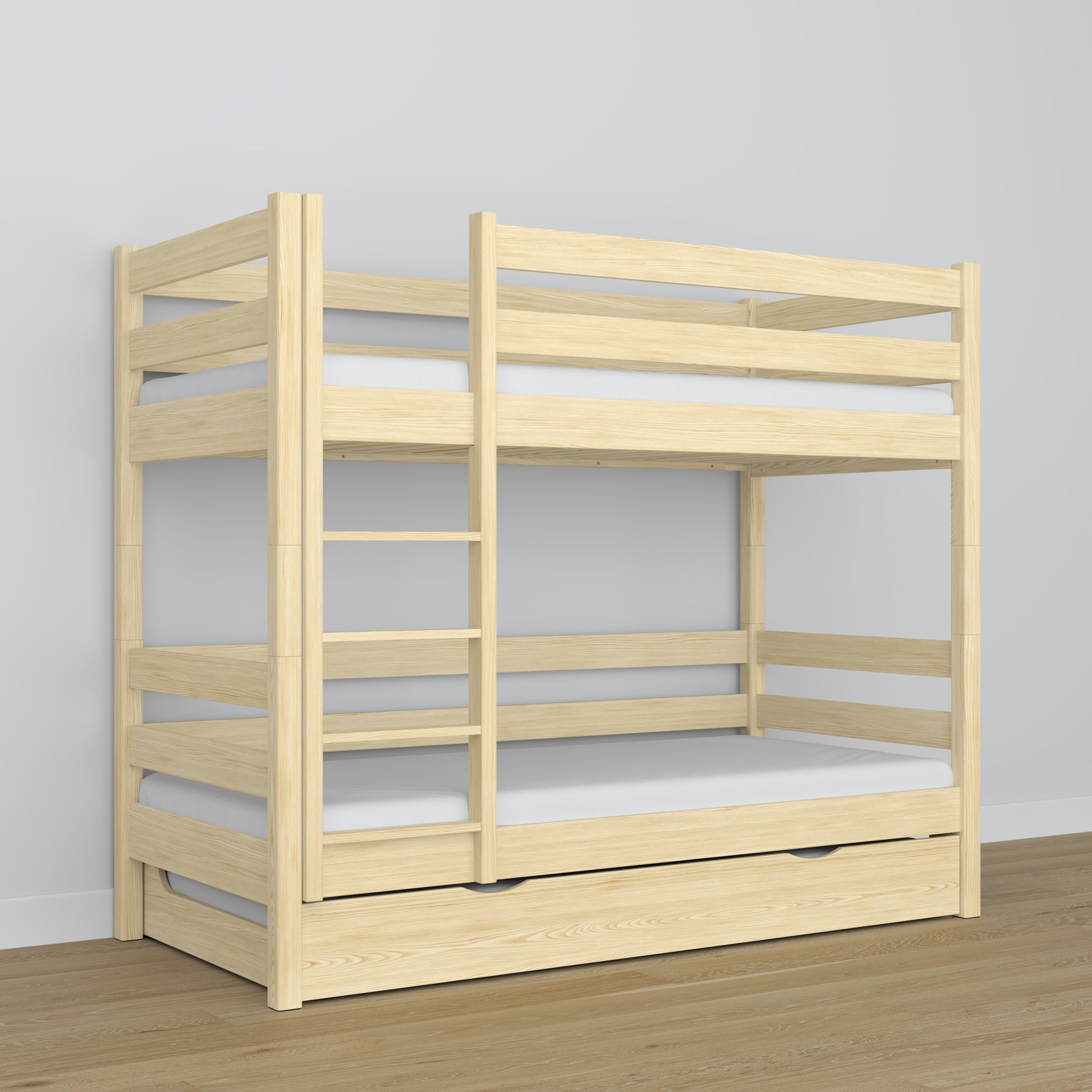 Bunk Bed with Mattress Drawer Clear Pine Wooden – Solid Wood, Scandi Style