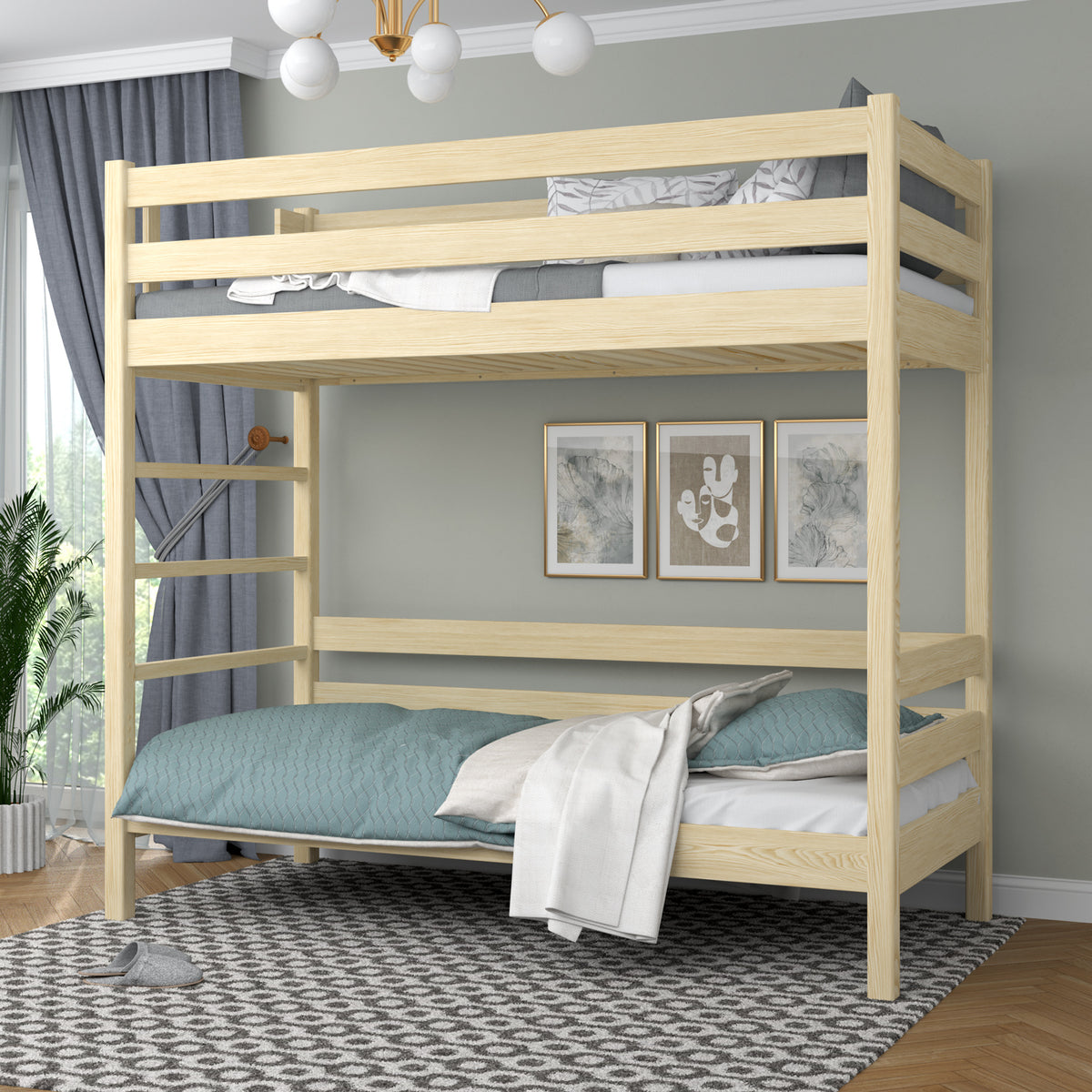 Clear Pine Wooden Bunk Bed – Two Sleeping Areas in One, Safe Construction