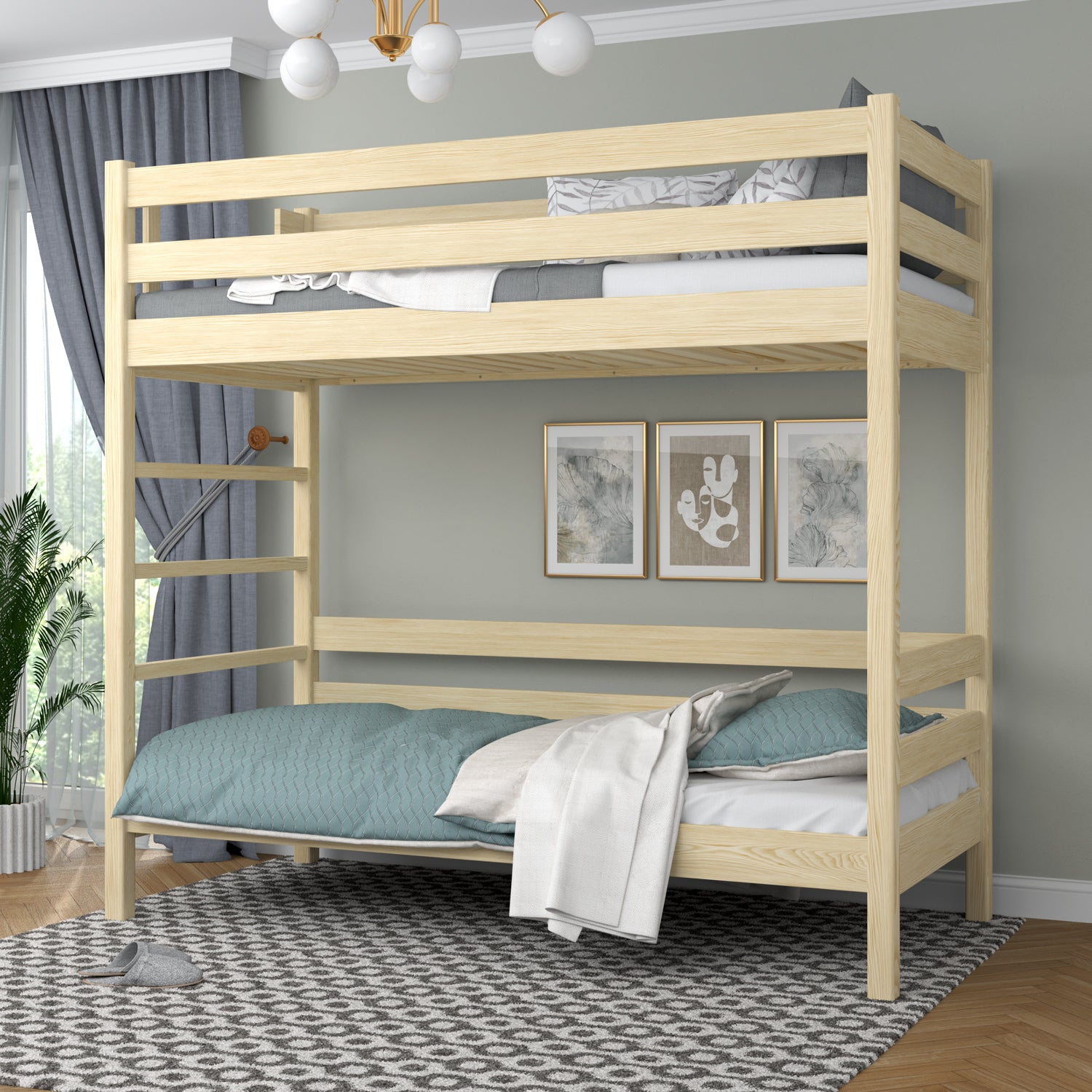 Clear Pine Wooden Bunk Bed – Two Sleeping Areas in One, Safe Construction