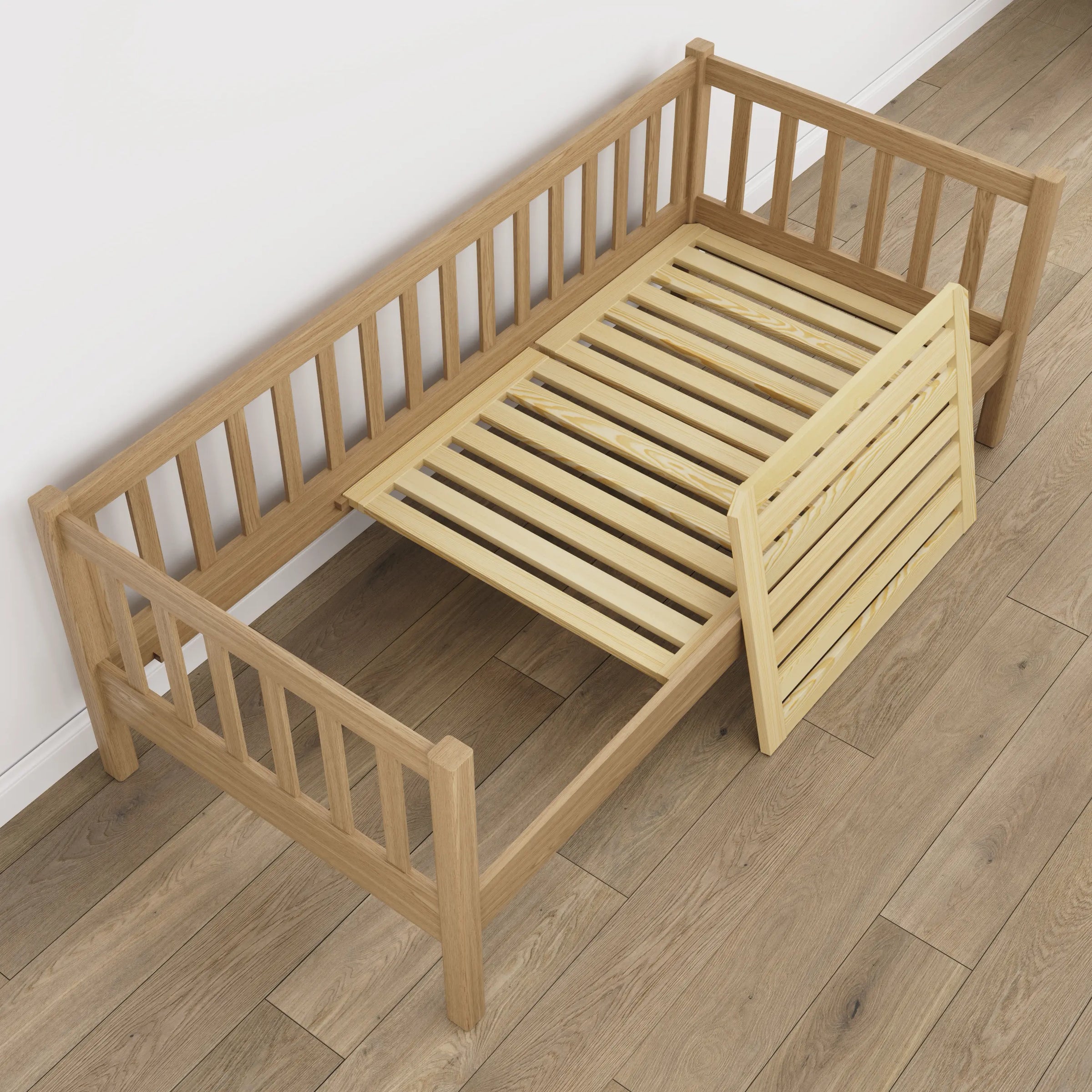 Sofa bed oak natural oak – angled view, Scandinavian style