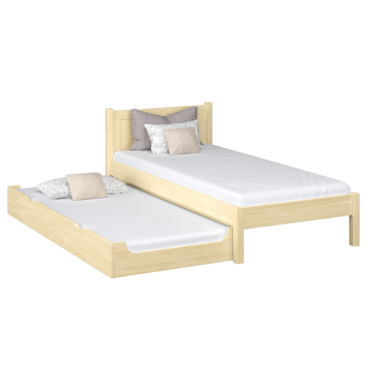 Wooden bed with mattress drawer clear pine – child’s room, scandi Nizio
