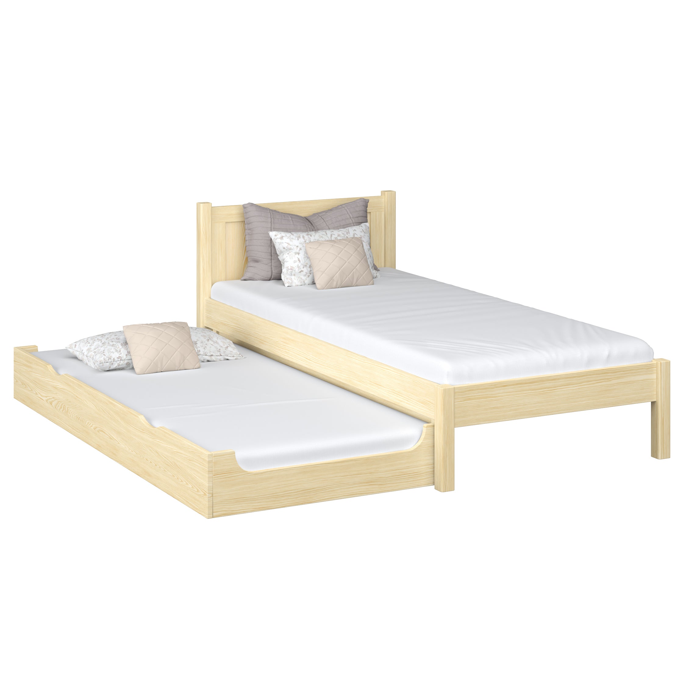 Wooden bed with mattress drawer clear pine – child’s room, scandi Nizio