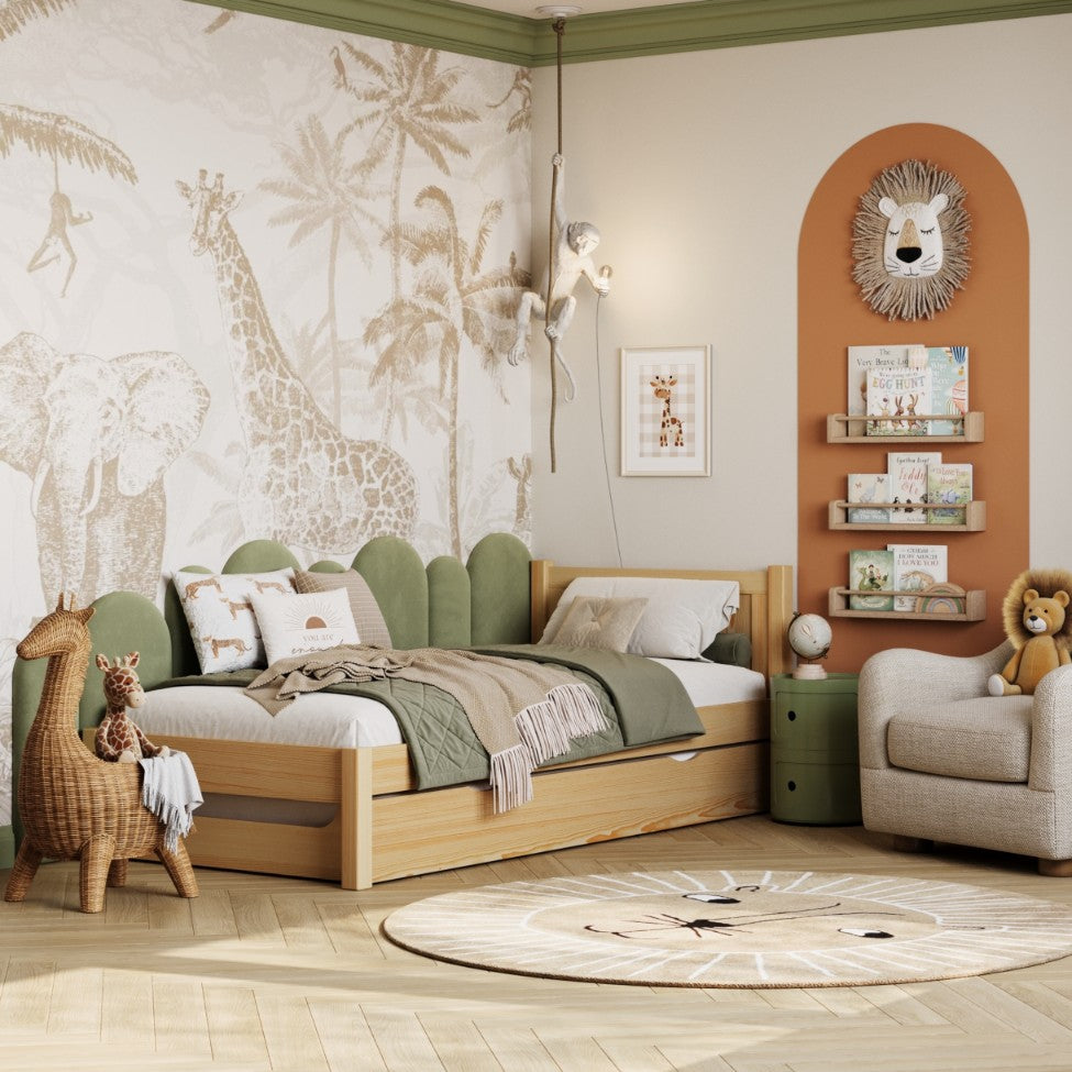 Natural pine bed with drawer for additional mattress – wooden, for children, Nizio