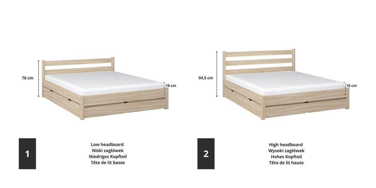 Oak double bed bleached oak – joint and drawer details, Nizio