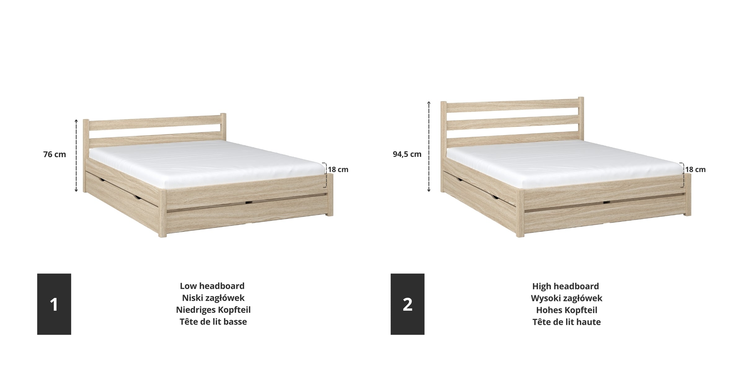 Oak double bed bleached oak – joint and drawer details, Nizio