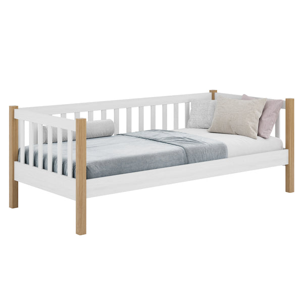 Sofa bed wooden white with oak – children’s room, Scandinavian style Nizio