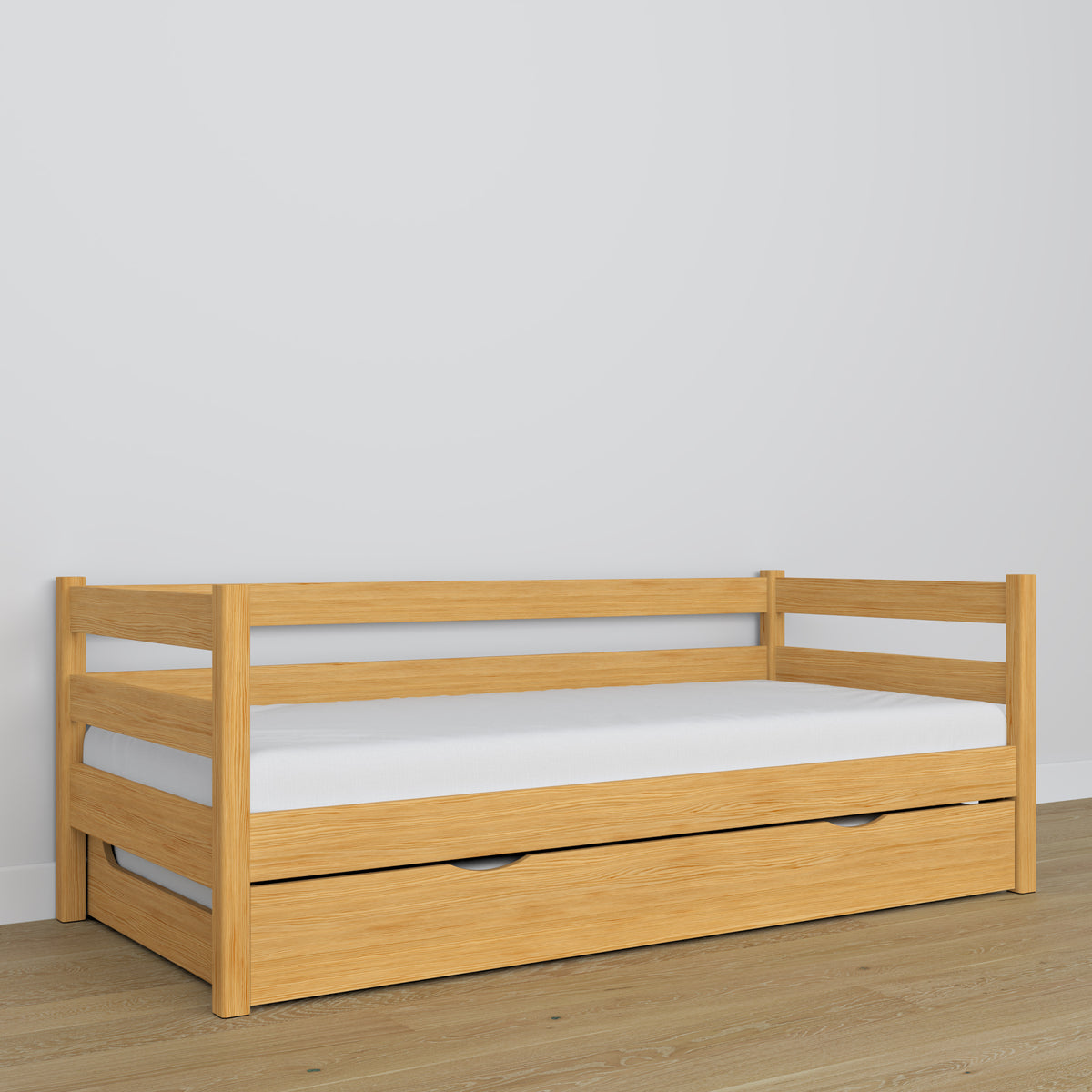Natural pine sofa bed – wooden details, high quality Nizio