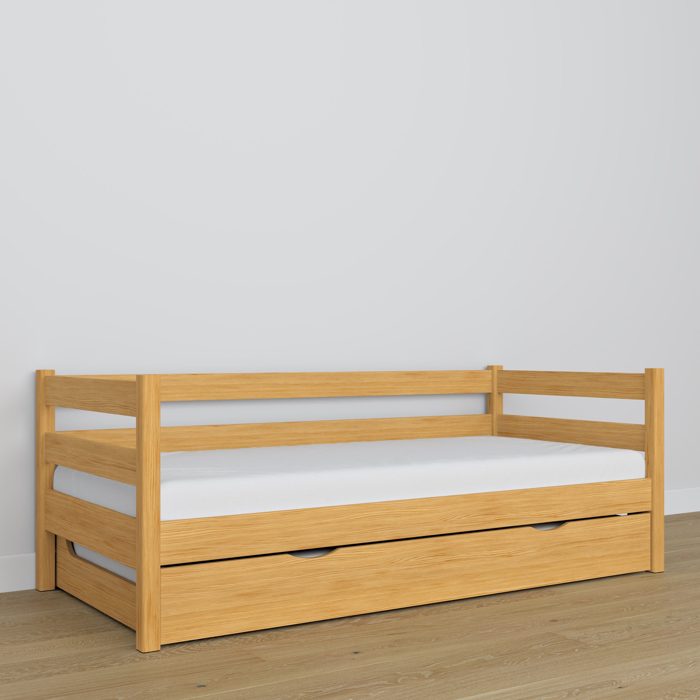 Natural pine sofa bed – wooden details, high quality Nizio