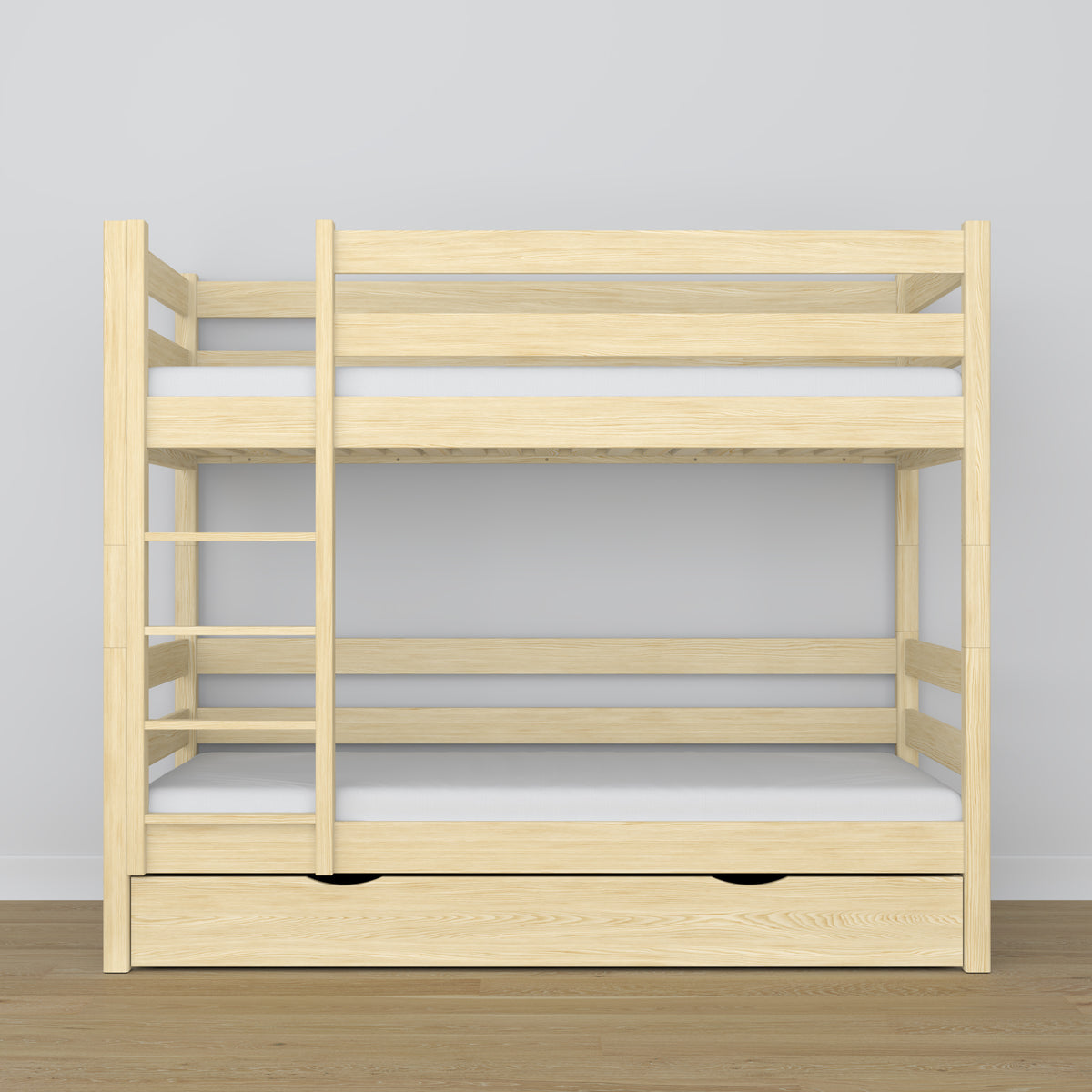 Clear Pine Bunk Bed – Wooden Slatted Frame, Side View