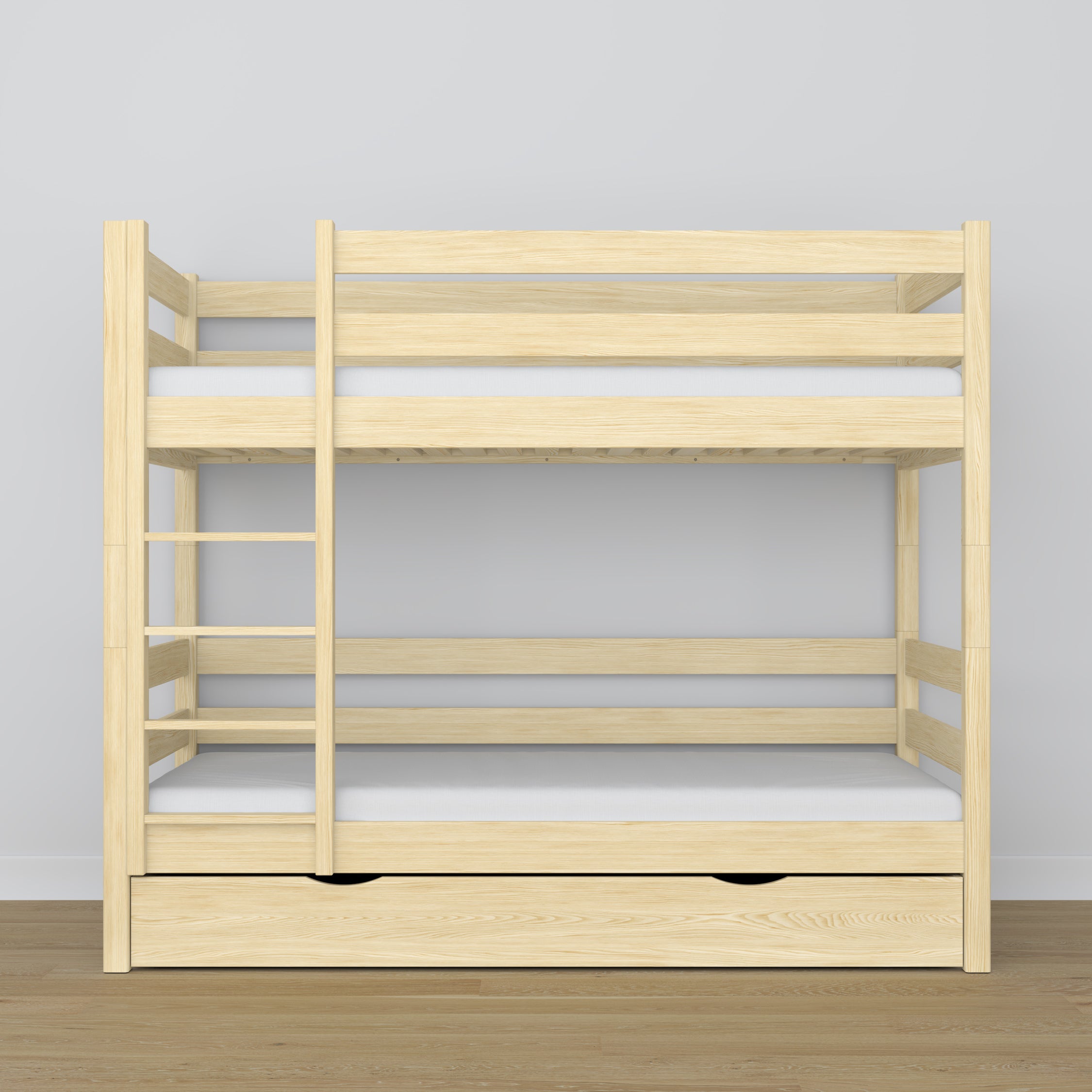 Clear Pine Bunk Bed – Wooden Slatted Frame, Side View