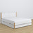 Double bed white with oak and drawer – wooden headboard, close-up