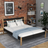 Double bed black and oak in bedroom – bedding arrangement with bedding, scandi style