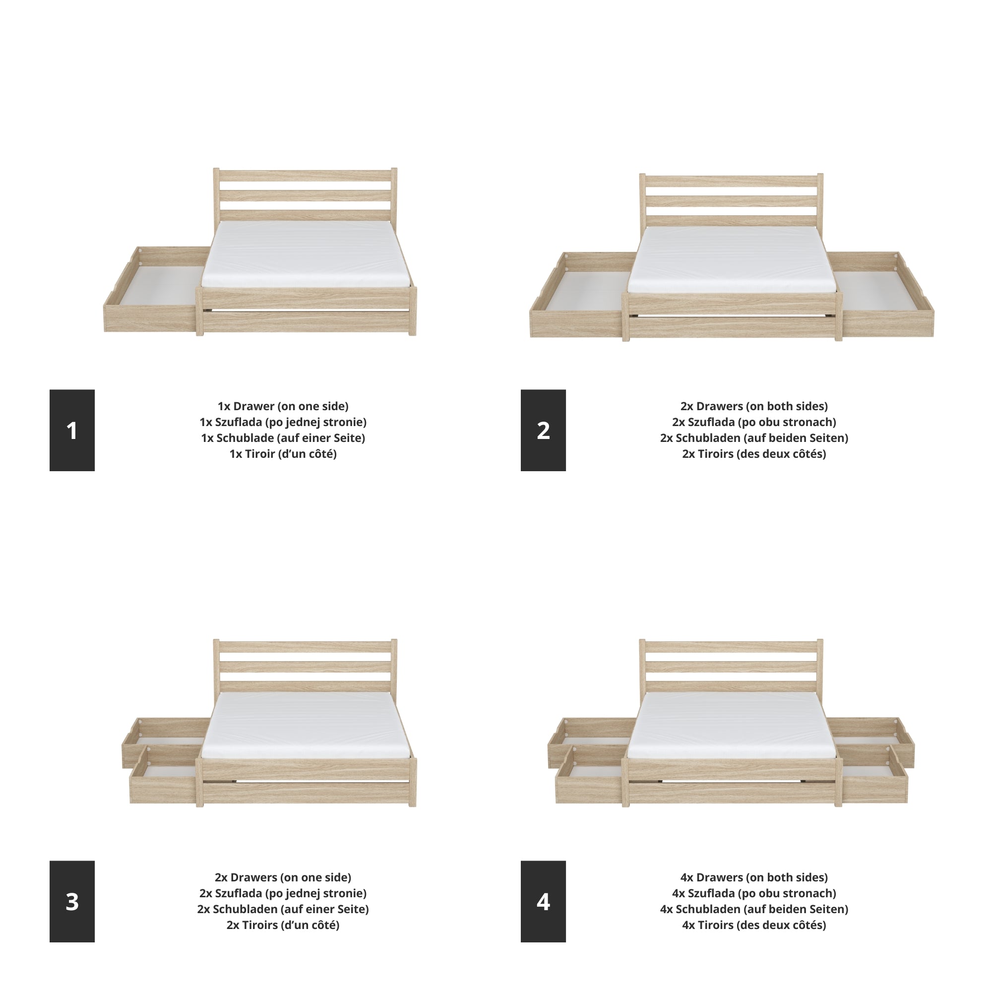Double bed bleached oak with drawer in bedroom – Scandinavian arrangement