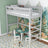 Grey Wooden Loft Bed – Free Space Under the Sleeping Area, Nizio