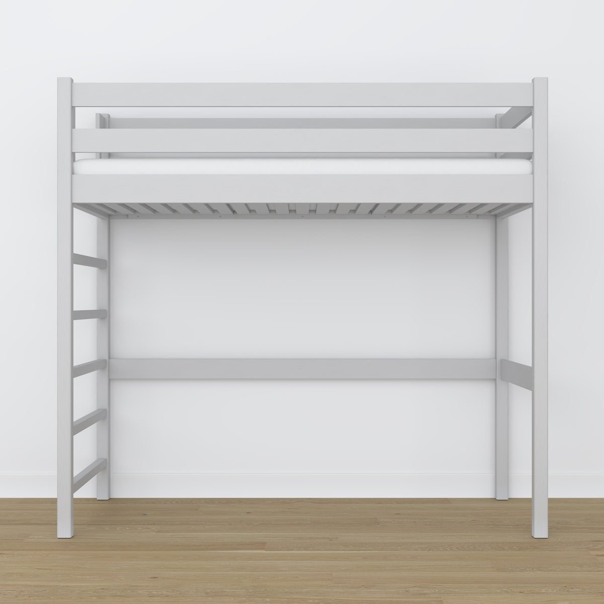Grey Wooden Loft Bed – Slatted Frame, Side View