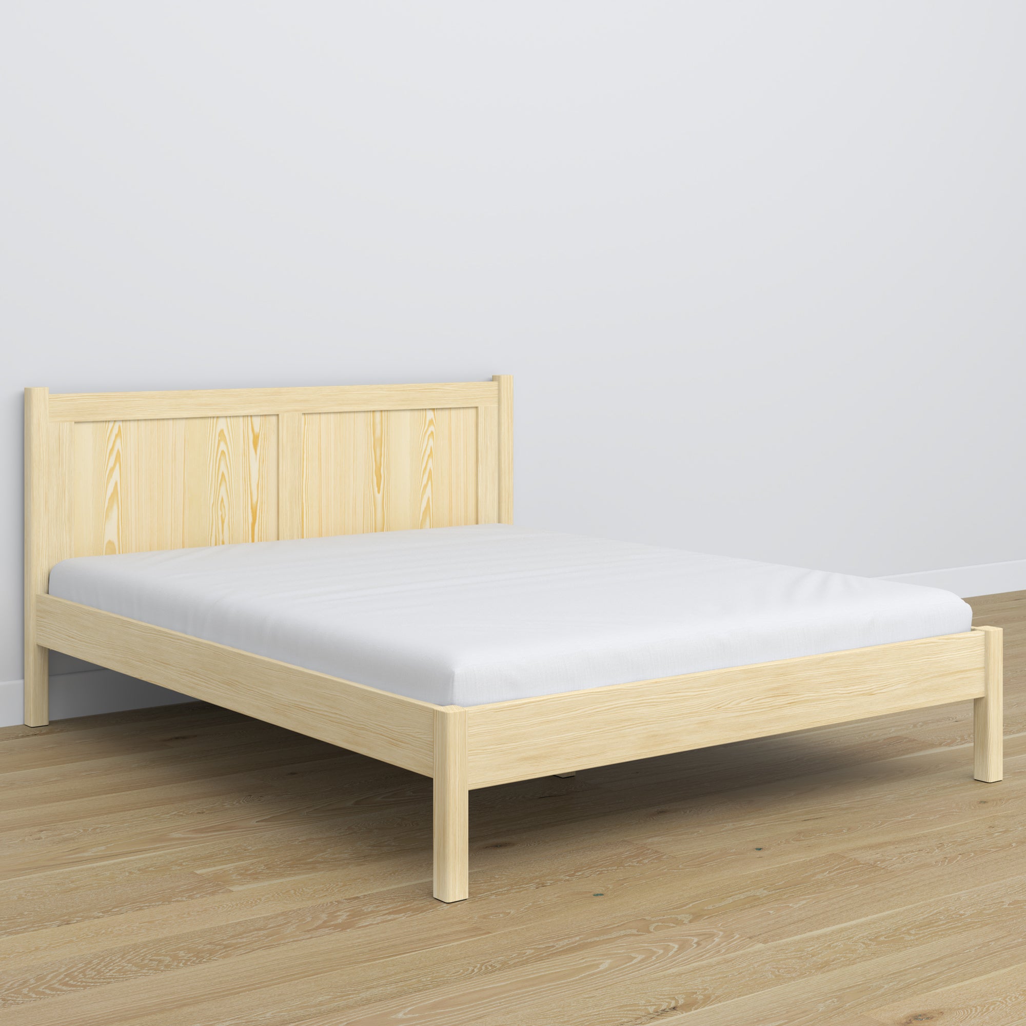Double bed clear pine – wooden headboard, close-up of wood quality