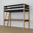 Black and Oak Wooden Loft Bed with Desk – Frame and Slats, Nizio