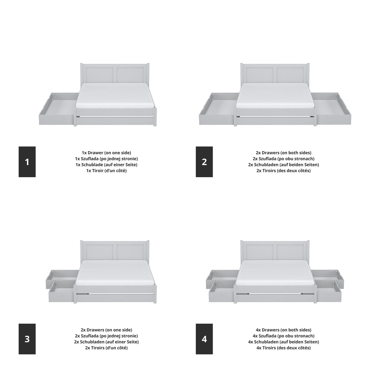 Double bed grey with drawer in bedroom – Scandinavian arrangement
