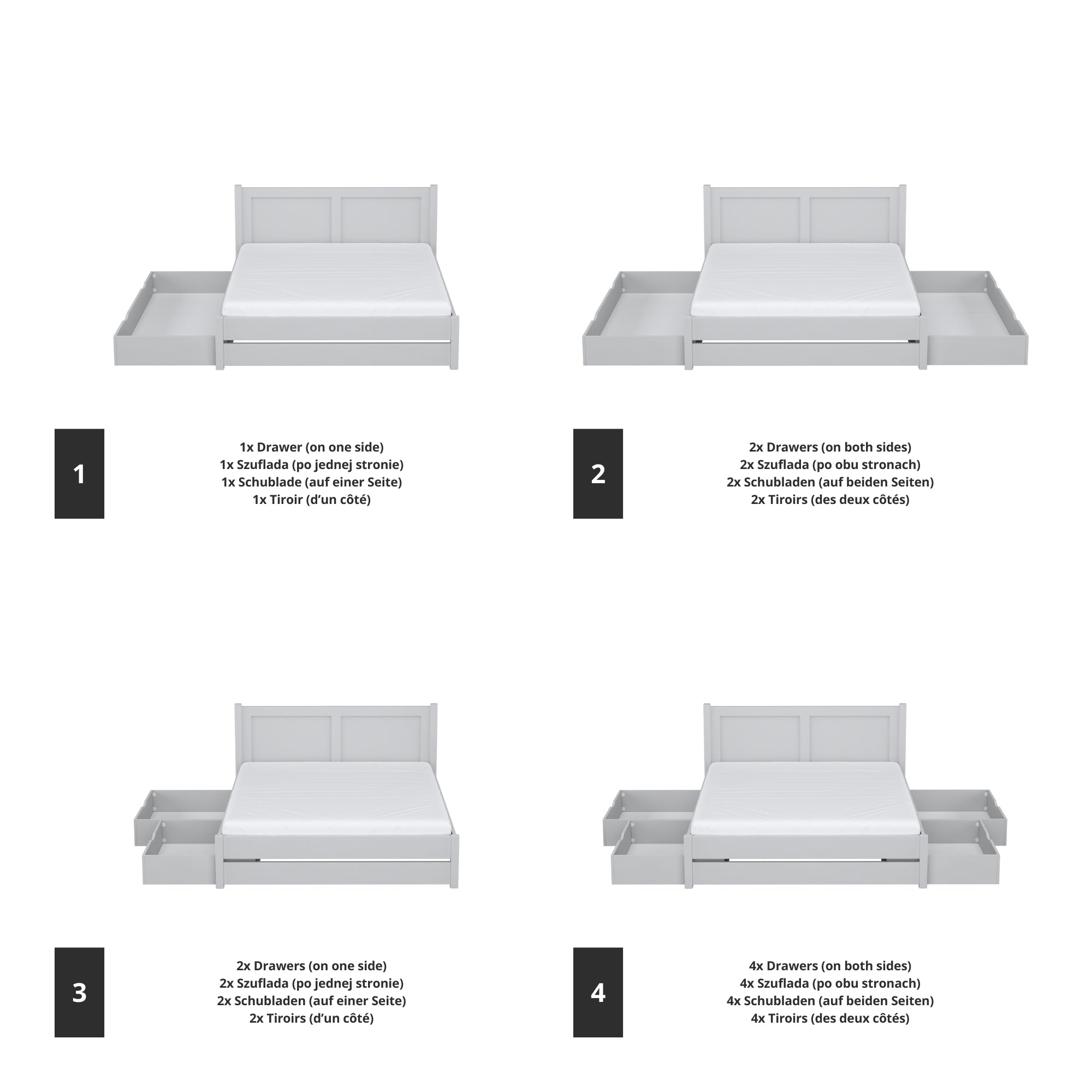 Double bed grey with drawer in bedroom – Scandinavian arrangement