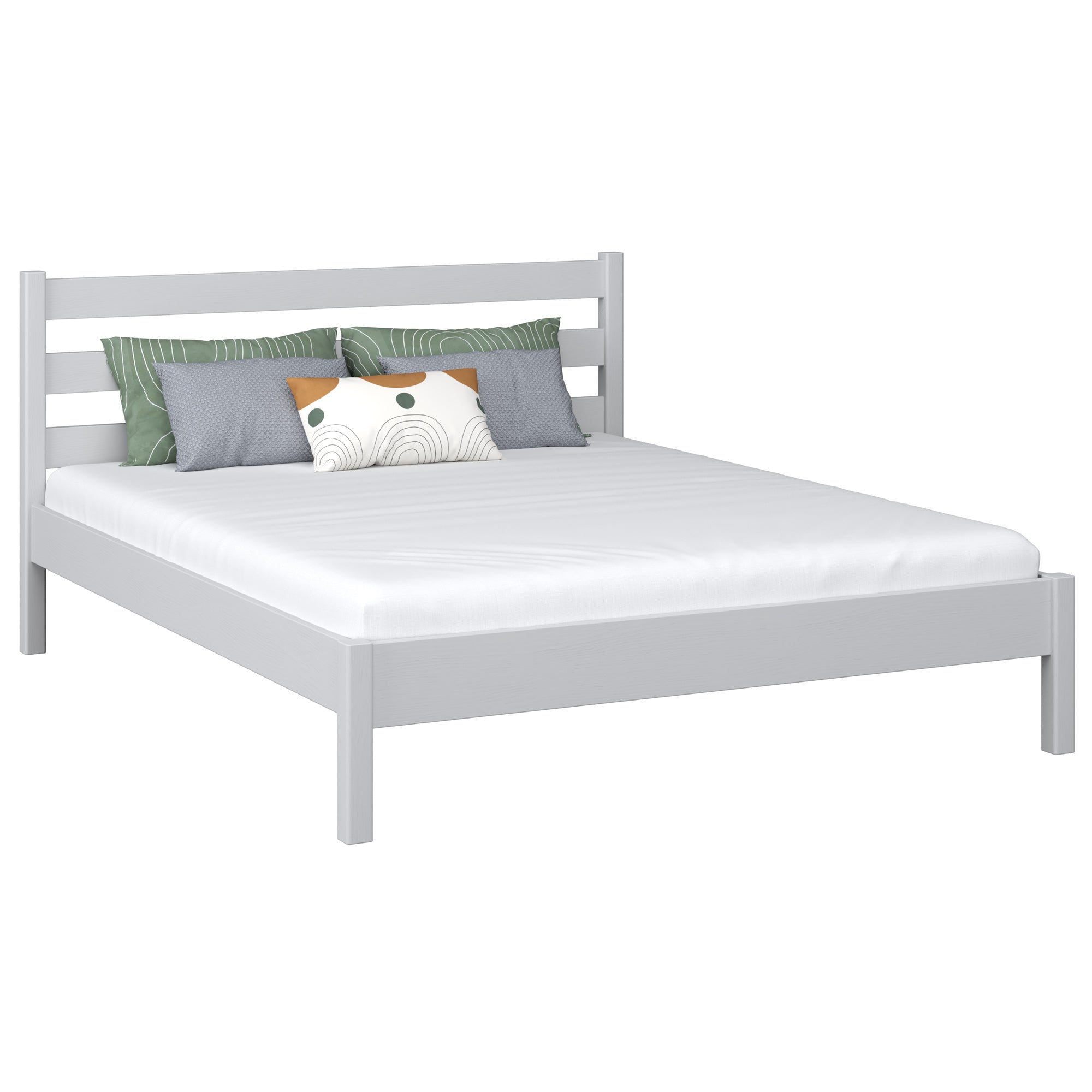 Wooden double bed N01 grey – overall view, solid pine wood