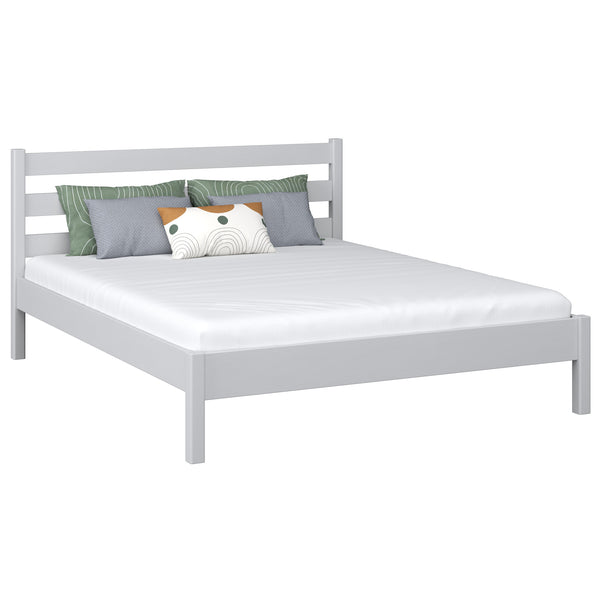 Wooden double bed N01 grey – overall view, solid pine wood