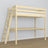 Loft bed clear pine – wooden desk under the sleeping area, scandi children’s room