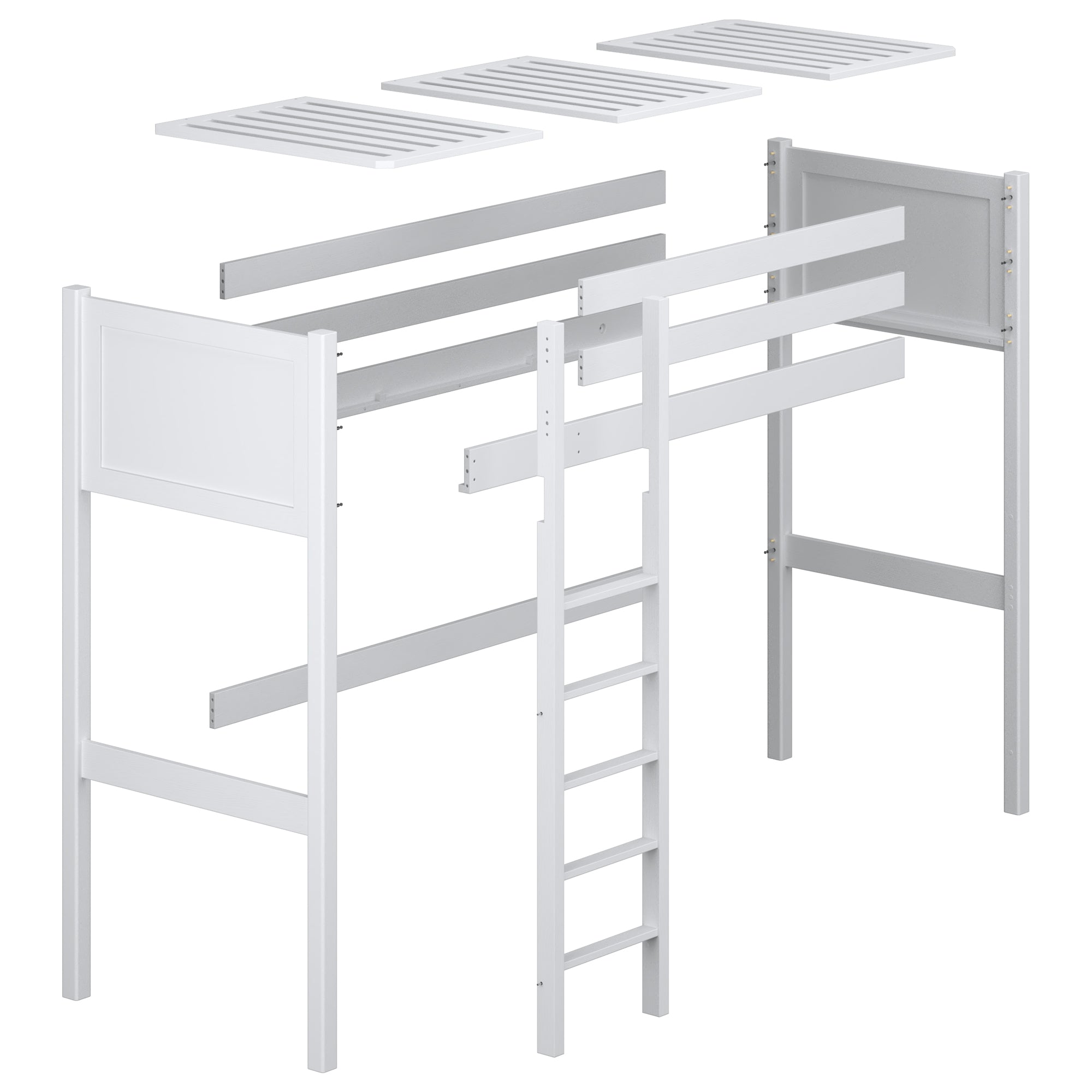 White and Oak Wooden Loft Bed – Children’s Room Proportions, Nizio