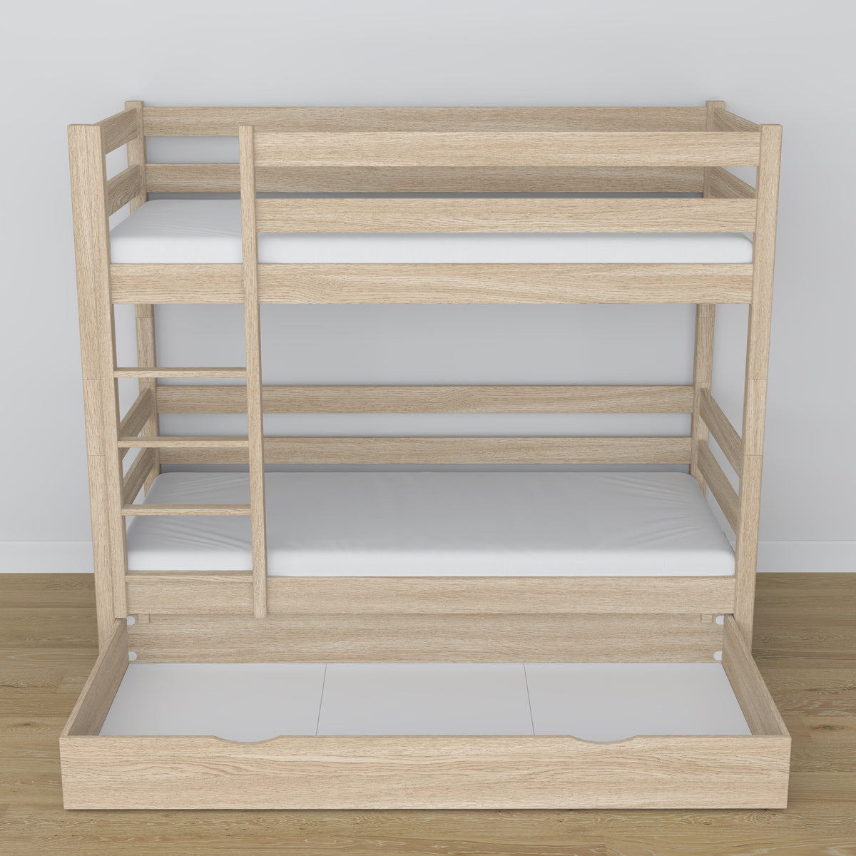 Bleached Oak Bunk Bed – Oak Slatted Frame, Side View