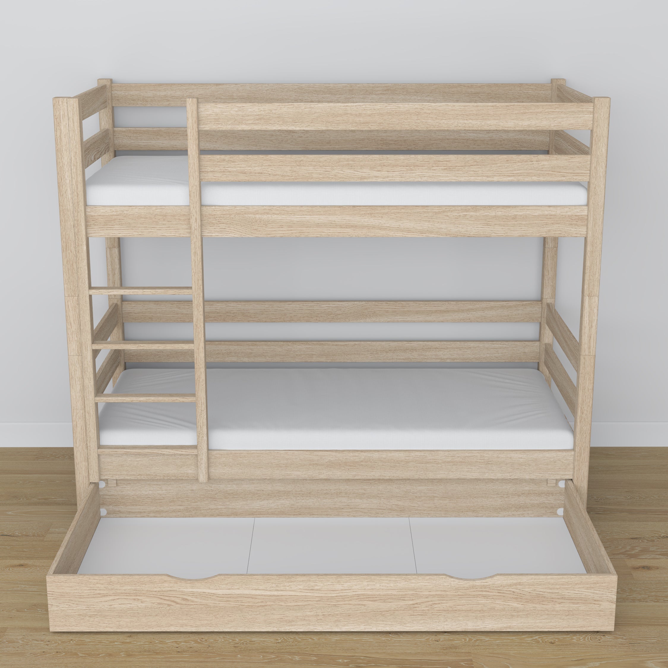 Bleached Oak Bunk Bed – Oak Slatted Frame, Side View