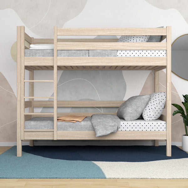 Bleached Oak Bunk Bed – Oak Ladder and Safety Rail, Nizio Home