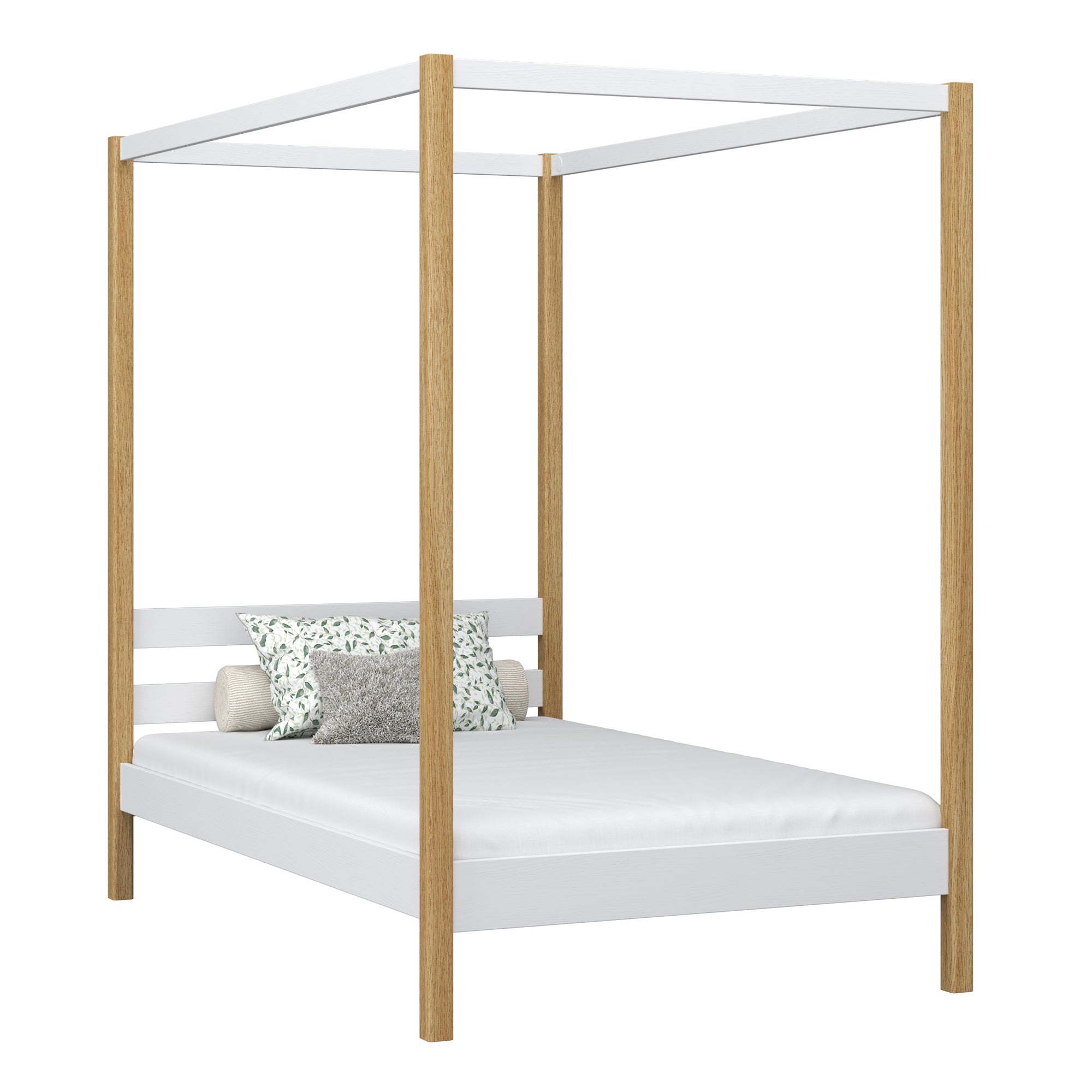 Wooden canopy bed white-oak – child’s room, Scandinavian style, Nizio