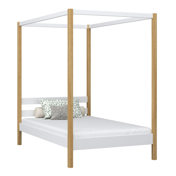 Wooden canopy bed white-oak – child’s room, Scandinavian style, Nizio