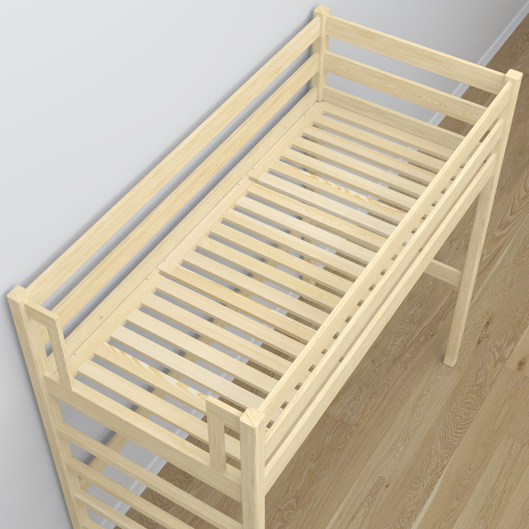 Clear Pine Wooden Loft Bed with Desk – Ladder and Joint Details
