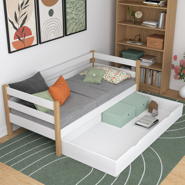 Sofa bed white-oak with drawer – spacious storage, wooden, Nizio